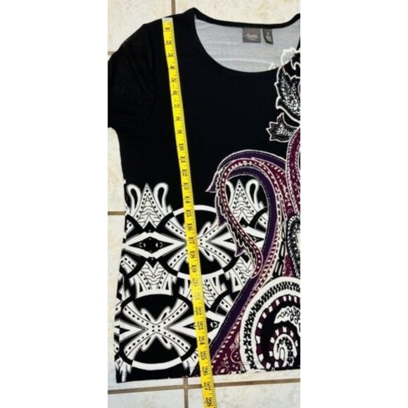 Chicos Travelers Women Size 2 (L) 3/4 Sheer Sleeve Paisley Top Boho Whimsigoth - Picture 7 of 10